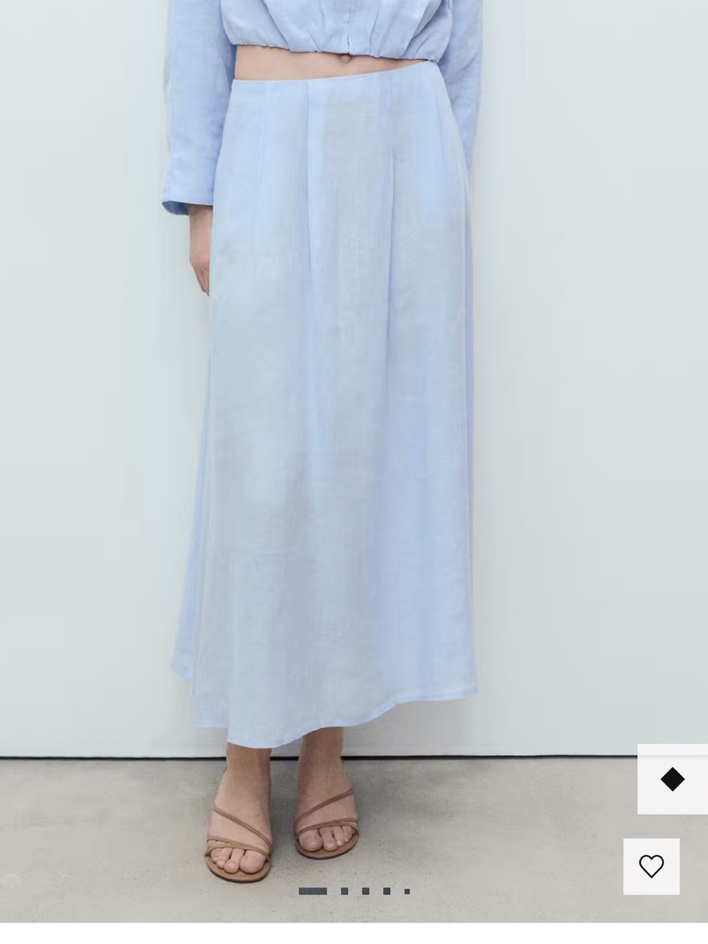Mango Light Blue Linen Midi Skirt